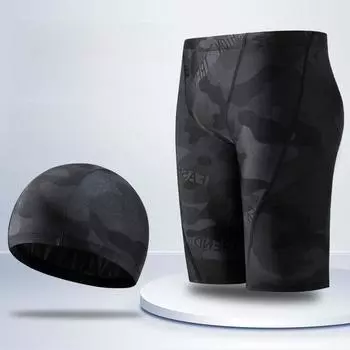 Мужские быстросохнущие плавки камуфляжного цвета с шапочкой для плавания – удобные, дышащие, прочные L чёрный