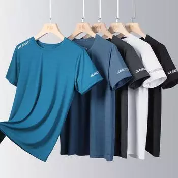Мужские быстросохнущие спортивные футболки с короткими рукавами, впитывающие влагу, рубашки для тренировок для бега, эластичные летние повседневные дышащие футболки с круглым вырезом M чёрный