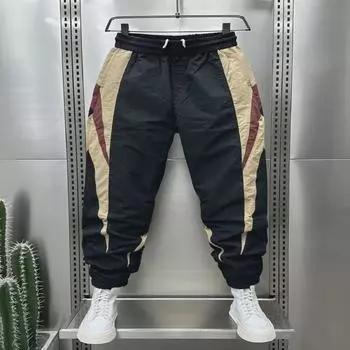 Мужские быстросохнущие узкие шаровары с эластичной талией - повседневный летний стиль с цветными блоками S (80-90 lbs)