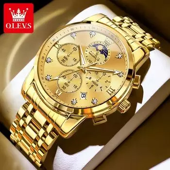 Мужские часы 2024 года, классические многофункциональные кварцевые наручные часы для мужчин, роскошные часы с ремешком из нержавеющей стали и дисплеем даты чёрный