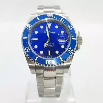 Мужские часы 40 мм, автоматические, из нержавеющей стали и сапфирового зеркала, модные деловые наручные часы AAA+ синий