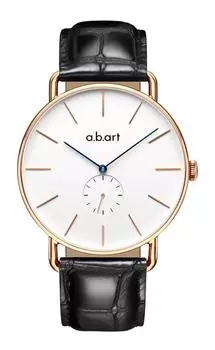 Мужские часы abart Bauhaus Low Key Shape с черным кожаным ремешком и прозрачным циферблатом, кожа Croco Alexander Calf-Black, размер L, кварцевый механизм.