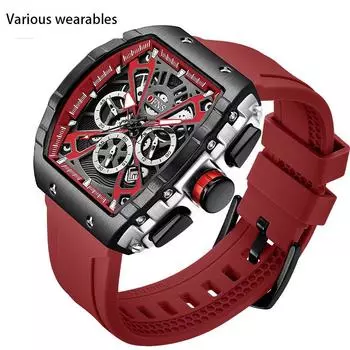 Мужские часы бочкообразные модные водонепроницаемые кварцевые часы три глаза шесть стрелок с календарем мужские часы