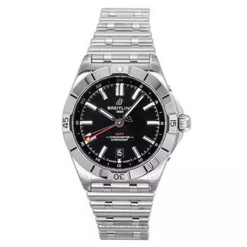 Мужские часы Breitling Chronomat GMT из нержавеющей стали с черным циферблатом, автоматические, для дайвинга, A32398101B1A1, 200 м чёрный