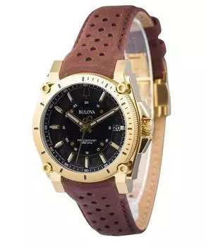 Мужские часы Bulova Icon Precisionist с кожаным ремешком и черным циферблатом, кварцевые 97B216, 100 м чёрный