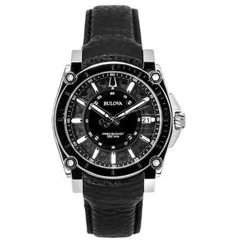 Мужские часы Bulova Icon Precisionist с кожаным ремешком и серым циферблатом, кварцевые 96B416, 100 м серый