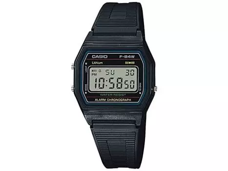 Мужские часы Casio Collection F-84W-1QJH с черным полимерным ремешком и будильником со светодиодной подсветкой НОВИНКА