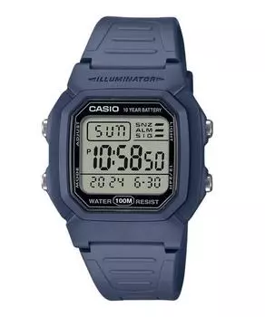 Мужские часы Casio Digital с полимерным ремешком Голубые кварцевые W-800H-2AV 100M чёрный