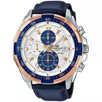 Мужские часы Casio EDIFICE 100m Water Resistant Chronograph с ремешком из натуральной кожи EFR-539L-7C