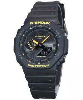 Мужские часы Casio G-Shock Caution, желтый аналоговый цифровой полимерный ремешок с мобильным соединением, черный циферблат, солнечные часы GA-B2100CY-1A 200M чёрный