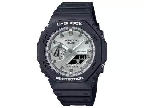 Мужские часы CASIO G-SHOCK GA-2100SB-1AJF с серебряным циферблатом и карбоновым сердечником, черный полимерный ремешок