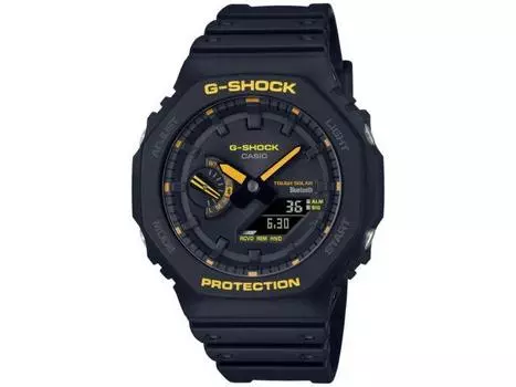 Мужские часы CASIO G-SHOCK GA-B2100CY-1AJF Caution Yellow Limited с черным полимерным ремешком