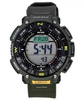 Мужские часы Casio Pro Trek Digital с зеленым ремешком из био-смолы и жесткой солнечной батареей PRG-340-3 100M чёрный