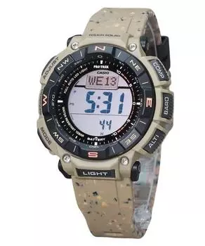 Мужские часы Casio ProTrek Climber Line с цифровым бежевым силиконовым ремешком и жесткой солнечной батареей PRG-340SC-5 100M