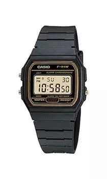 Мужские часы Casio Retro Black Band Gold Face Chronograph Digital F91WG-9, золото, хронограф, цифровые.