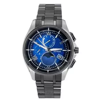 Мужские часы Citizen Attesa с радиоконтролем, Super Titanium, фаза Луны, синий циферблат, Eco-Drive BY1007-60L, 100 м синий