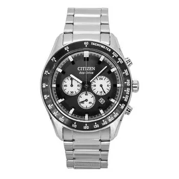 Мужские часы Citizen Eco-Drive Chronograph из нержавеющей стали с черным циферблатом CA4674-58E 100M чёрный