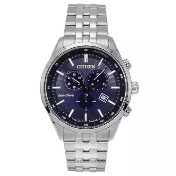 Мужские часы Citizen Eco-Drive Chronograph из нержавеющей стали с синим циферблатом AT2570-56L 100M синий