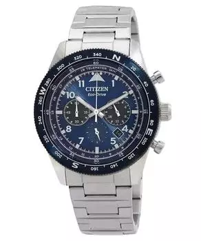 Мужские часы Citizen Eco-Drive Chronograph из нержавеющей стали с синим циферблатом CA4554-84L 100M синий