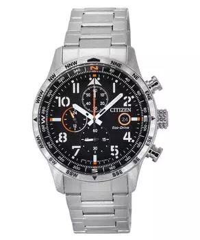 Мужские часы Citizen Eco-Drive с хронографом из нержавеющей стали с черным циферблатом CA0790-83E 100M чёрный