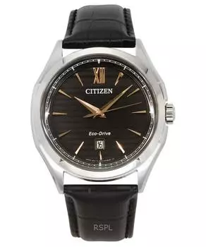 Мужские часы Citizen Eco-Drive с кожаным ремешком и черным циферблатом AW1750-18E 100M чёрный