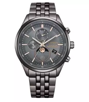 Мужские часы CITIZEN Eco-Drive с радиоуправлением, фазами Луны и вечным календарем BY1037-51H чёрный