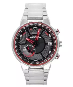 Мужские часы Citizen Eco-Drive с вечным мировым временем и спутниковой волной, черный циферблат CC3031-51E 100M чёрный