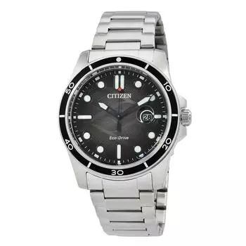 Мужские часы Citizen Marine Eco-Drive AW1816-89E 100M из нержавеющей стали с черным циферблатом чёрный