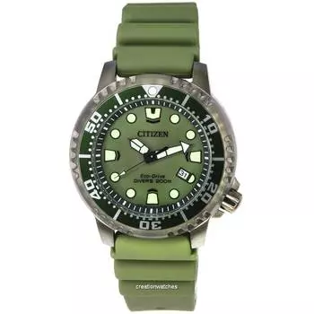 Мужские часы Citizen Promaster Marine Eco-Drive Green Dial Diver s BN0157-11X 200M зелёный