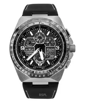 Мужские часы Citizen Promaster Skyhawk AT с кожаным ремешком и черным циферблатом Eco-Drive Diver s JY8149-05E 200M чёрный