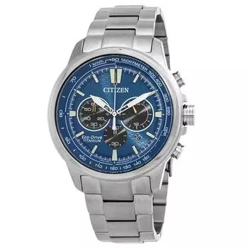 Мужские часы Citizen Super Titanium Chronograph с синим циферблатом Eco-Drive CA4570-88L 100M синий