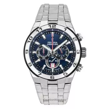 Мужские часы Festina Chrono Bike Хронограф Нержавеющая сталь Синий циферблат Кварцевые F20670-1 100М синий
