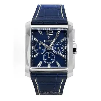 Мужские часы Festina Хронограф Кожаный ремешок Синий циферблат Кварцевые F20636-2 синий