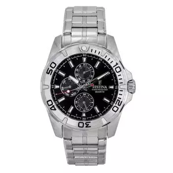 Мужские часы Festina Multifunction из нержавеющей стали с черным циферблатом, кварцевые F20445-3 100М чёрный