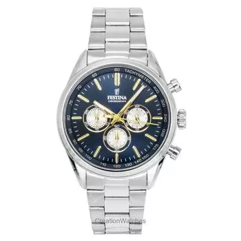 Мужские часы Festina Timeless Chronograph из нержавеющей стали с синим циферблатом, кварцевые F16820-C синий