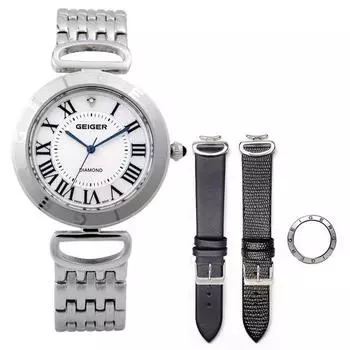 Мужские часы Geiger с сапфировым бриллиантом и металлом GE1154WT_M + 2 кожаных ремешка + набор безелей, популярные корейские часы