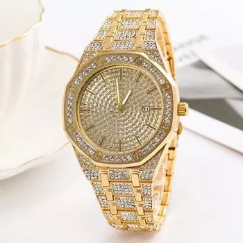 Мужские часы Golden Rose Gold Silver Dail Hip Hop Mens Watch Fashion Cool Bling Diamond Luxury Mens Watch Clock Relogio for Man