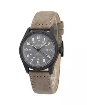 Мужские часы Hamilton Khaki Field с титановым кожаным ремешком и серым циферблатом H70215880 100M