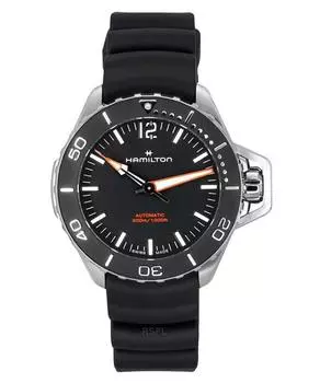 Мужские часы Hamilton Khaki Navy Frogman с каучуковым ремешком и черным циферблатом H77455330 300M чёрный