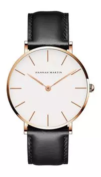 Мужские часы Hannah Martin Simple Fashion Casual Business Watch с японским кварцевым механизмом, циферблатом 40 мм, ремешком из натуральной кожи, унисекс (Черное и белое)