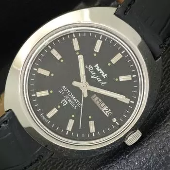 МУЖСКИЕ ЧАСЫ HMT RAJAT 6501 АВТОМАТИЧЕСКИЕ ИНДИЙСКИЕ ДЕНЬ И ДАТА ЧЕРНЫЙ ЦИФЕРБЛАТ a431921-2 R109-a431921