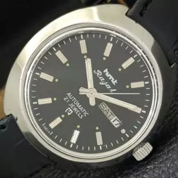 МУЖСКИЕ ЧАСЫ HMT RAJAT 6501 АВТОМАТИЧЕСКИЕ ИНДИЙСКИЕ ДЕНЬ И ДАТА ЧЕРНЫЙ ЦИФЕРБЛАТ a431918-2 R109-a431918