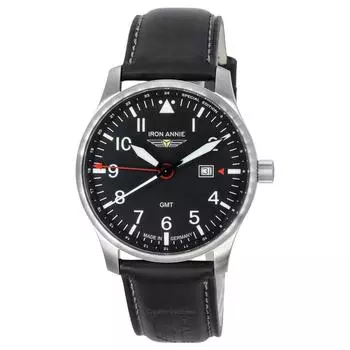 Мужские часы Iron Annie F13 Tempelhof Special Edition GMT с кожаным ремешком и черным циферблатом 56442