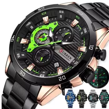 Мужские часы из нержавеющей стали, креативные модные светящиеся циферблаты с хронографом, мужские повседневные наручные часы чёрный