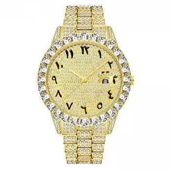 Мужские часы из нержавеющей стали с бриллиантами, модные кварцевые часы в стиле хип-хоп с большим циферблатом