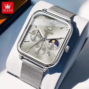 Мужские часы класса люкс кварцевые сетчатые наручные часы с фазами Луны мужские наручные часы хронограф дата деловые часы для мужчин простые часы steel band чёрный