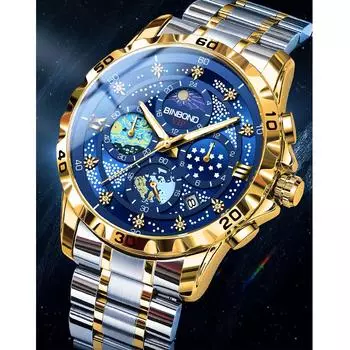 Мужские часы Классические модные оригинальные мужские кварцевые часы Водонепроницаемые ночник Светящийся циферблат Часы с фазами Луны чёрный