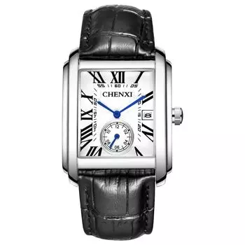 Мужские часы Кожаные часы Seiko Copy: Часы с квадратным циферблатом, классные часы с римскими цифрами, мужские, кожаный ремешок, регулируемый, украшение на руку, серебристый