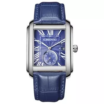 Мужские часы Кожаные часы Seiko Copy: Часы с квадратным циферблатом и ручным заводом, классные часы с римскими цифрами, мужские, кожаный ремешок, регулируемый, с украшением на руку, синие