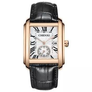 Мужские часы Кожаные часы Seiko Copy: Часы с квадратным циферблатом и ручным заводом, классные часы с римскими цифрами, мужские, кожаный ремешок, регулируемый, украшение на руку, золото